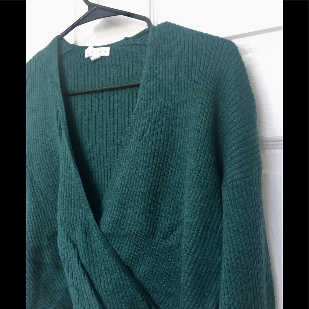 Leith Ribbed Wrap Sweater Evergreen - Picture 8 of 9